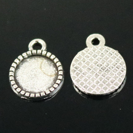 50 Round Antique Silver Bezel - for 10mm 3/8inch  - Circle Pendant Blank Bezel . for Cabochon Cameo Pendants, Photo Jewelry, Post Setting