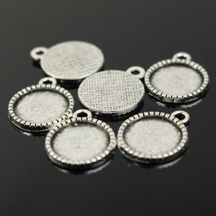 50 Round Antique Silver Bezel - for 12mm 1/2inch  - Circle Pendant Blank Bezel . for Cabochon Cameo Pendants, Photo Jewelry, Post Setting
