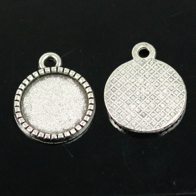 10 Pcs Round Antique Silver Bezel - for 12mm 1/2inch  - Circle Pendant Blank Bezel for Cabochon Cameo Pendants, Photo Jewelry, Post Setting