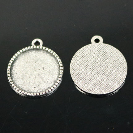 50 Round Antique Silver Bezel - for 18mm - Circle Pendant Blank Bezel . for Cabochon Cameo Pendants, Photo Jewelry, Post Setting