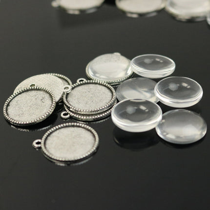 1/10/50 Pcs Round Antique Silver Bezel - for 20mm 13/16inch  - Circle Pendant Blank Bezel . for Cabochon Cameo Pendants, Photo Jewelry