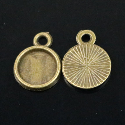 50 Round Antique Brass Bezel - for 8mm 5/16inch  - Circle Pendant Blank Bezel . for Cabochon Cameo Pendants, Photo Jewelry, Post Setting