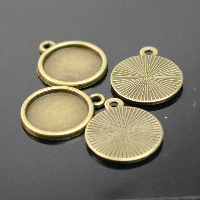 50 Round Antique Brass Bezel - for 14mm 9/16inch  - Circle Pendant Blank Bezel . for Cabochon Cameo Pendants, Photo Jewelry, Post Setting