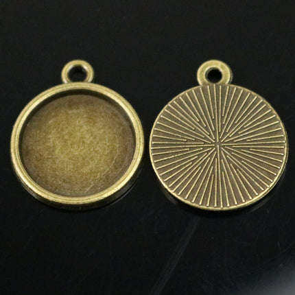 50 Round Antique Brass Bezel - for 14mm 9/16inch  - Circle Pendant Blank Bezel . for Cabochon Cameo Pendants, Photo Jewelry, Post Setting