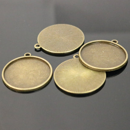 50 Round Antique Brass Bezel - for 25mm 1 inch  - Circle Pendant Blank Bezel . for Cabochon Cameo Pendants, Photo Jewelry, Post Setting