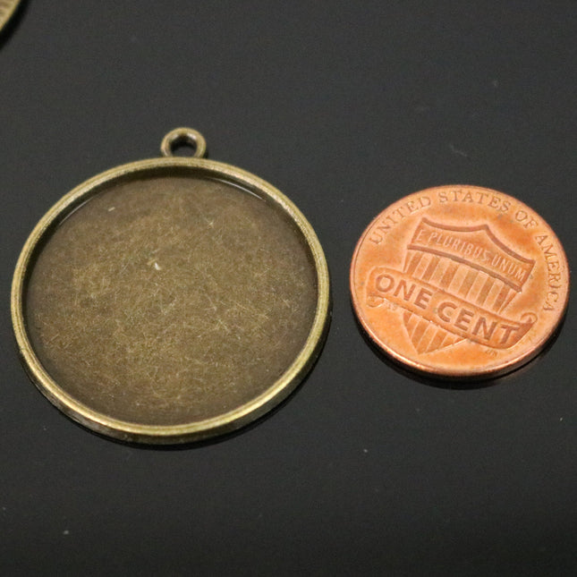50 Round Antique Brass Bezel - for 25mm 1 inch  - Circle Pendant Blank Bezel . for Cabochon Cameo Pendants, Photo Jewelry, Post Setting