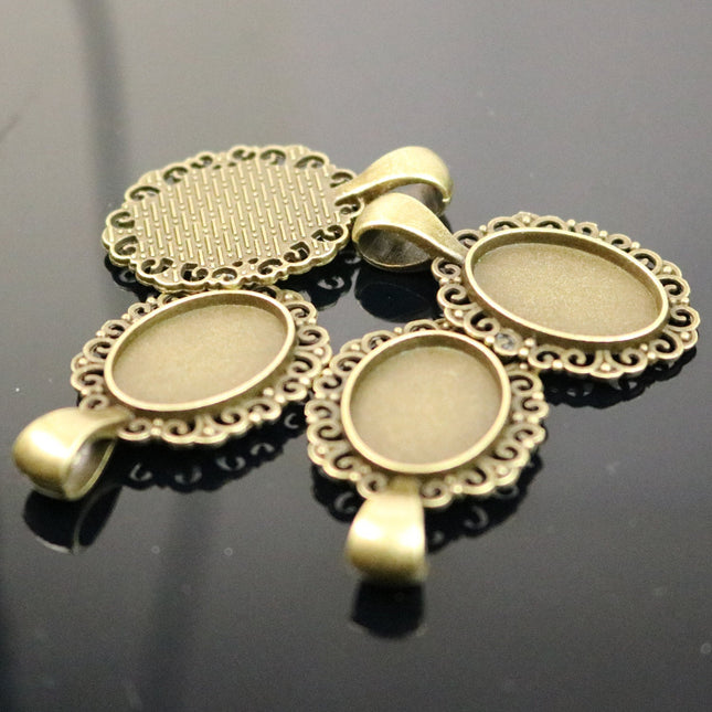 50 pcs Oval Antique Brass Bezel - for 13x18mm 1/2x3/4 inch  - Oval Pendant Blank Bezel for Cabochon Cameo Pendants, Photo Jewelry