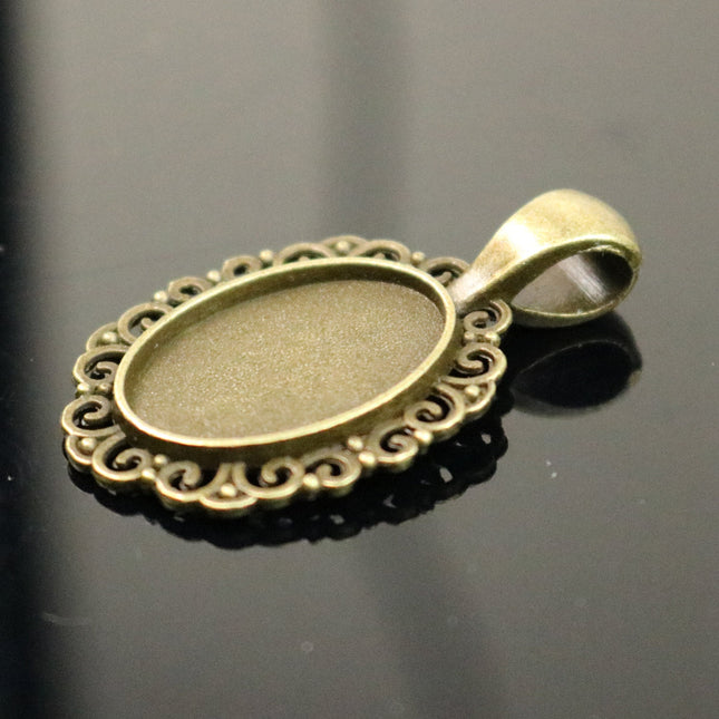50 pcs Oval Antique Brass Bezel - for 13x18mm 1/2x3/4 inch  - Oval Pendant Blank Bezel for Cabochon Cameo Pendants, Photo Jewelry