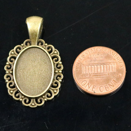 50 pcs Oval Antique Brass Bezel - for 13x18mm 1/2x3/4 inch  - Oval Pendant Blank Bezel for Cabochon Cameo Pendants, Photo Jewelry