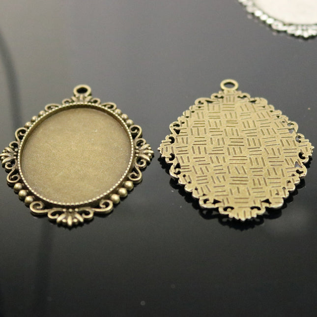 5 pcs Oval Antique Brass Bezel - for 30x40mm - Oval Pendant Blank Bezel for Cabochon Cameo Pendants, Photo Jewelry - T394