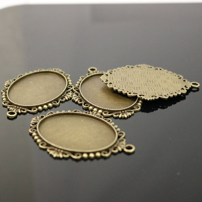 5 pcs Oval Antique Brass Bezel - for 30x40mm - Oval Pendant Blank Bezel for Cabochon Cameo Pendants, Photo Jewelry - T394