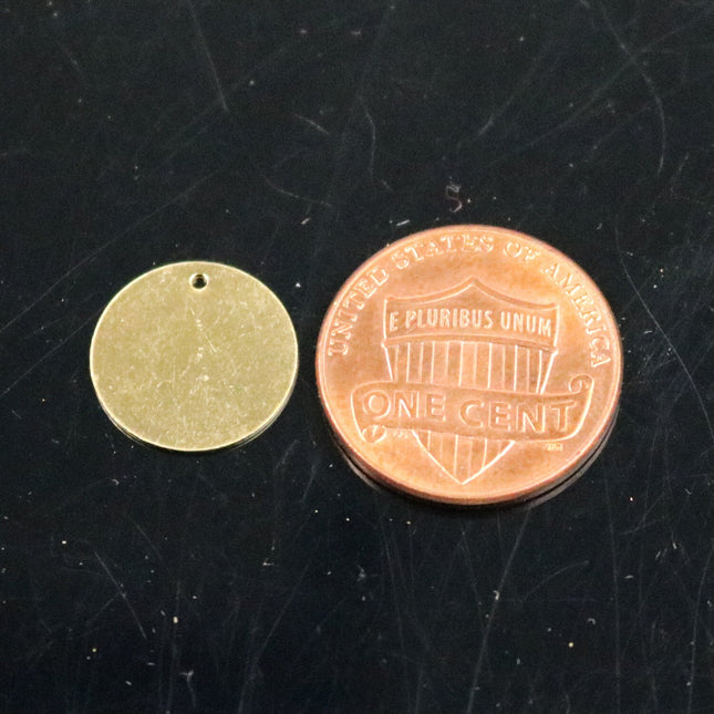 50 pcs of 13mm 1/2 inch raw BRASS Stamping Blanks with Hole -  13mm 1/2 inch 24 gauge 0.5mm thickness - GOLD Color Blank Stamping Discs Tags