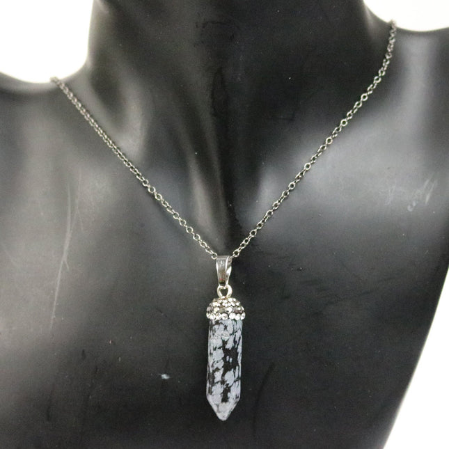 1, 5, 10pcs POINT Charm Point Pendant with 20 inch Matching Necklace 38x8.5 mm - Snowflake, Cubic Zirconia & Gunmetal Edging -Color U-Pick