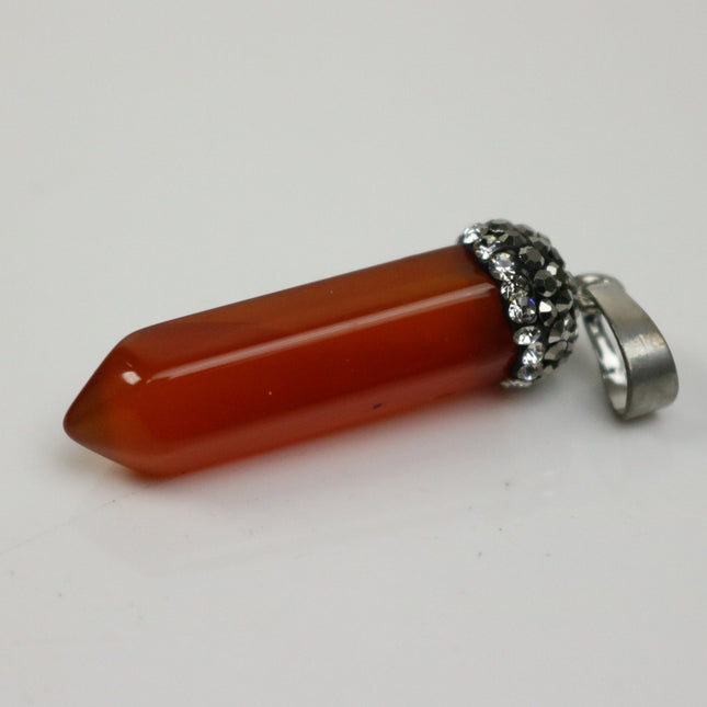 1, 5, 10pcs POINT Charm Point Pendant with 20 inch Matching Necklace 38x8.5 mm - Agate, Cubic Zirconia & Gunmetal Edging -Color U-Pick