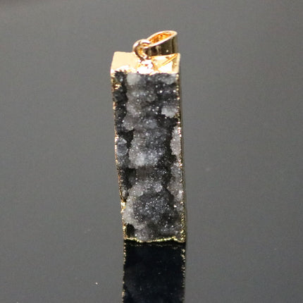 Druzy Pendant Natural Gray Agate Raw Gemstone Pendant, Rose (Pinky) Gold Electroplated Druzy Natural Stone Pendant  - 12x43 mm 6mm thickness