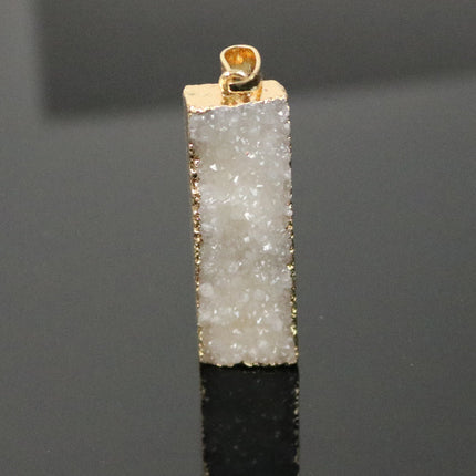 Druzy Pendant Natural White Agate Raw Gemstone Pendant, Rose(Pinky) Gold Electroplated Druzy Natural Stone Pendant  - 12x43 mm 6mm thickness