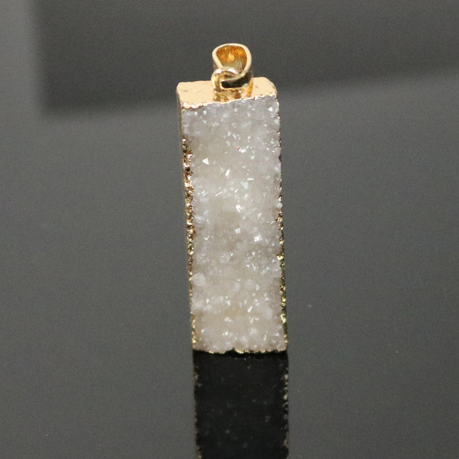 Druzy Pendant Natural White Agate Raw Gemstone Pendant, Rose(Pinky) Gold Electroplated Druzy Natural Stone Pendant  - 12x43 mm 6mm thickness