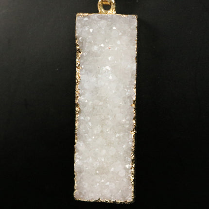 Druzy Pendant Natural White Agate Raw Gemstone Pendant, Rose(Pinky) Gold Electroplated Druzy Natural Stone Pendant  - 12x43 mm 6mm thickness
