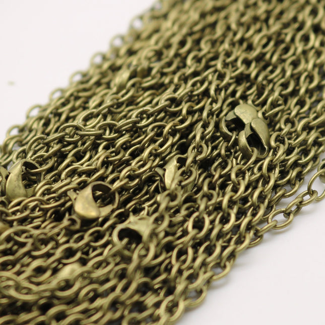 50 pcs of Ready to wear Chunky Cable Chain Necklace 60cm (about 24inch) - Antique Brass 5x3.5mm 0.9mm Cable Chain Necklace w/ Lobster Clasp