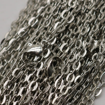 50 pcs of 24 inch Flat Cable Chain Necklace With Lobster Clasp - Rhodium Plated - 3x4mm Link