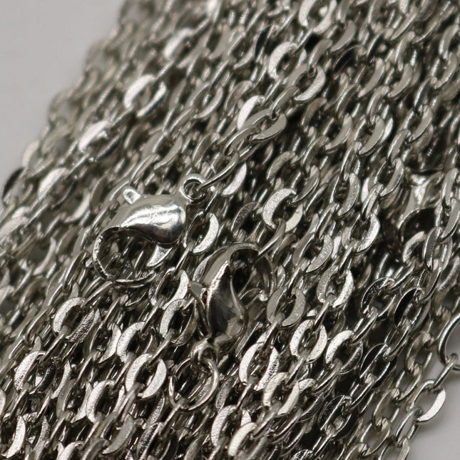 50 pcs of 24 inch Flat Cable Chain Necklace With Lobster Clasp - Rhodium Plated - 3x4mm Link