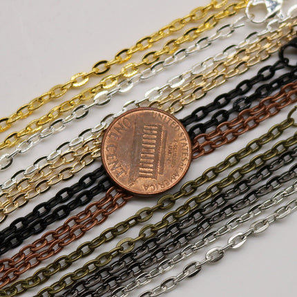50 pcs of 24 inch Flat Cable Chain Necklace With Lobster Clasp - Antique Brass Plated - 3x4mm Link