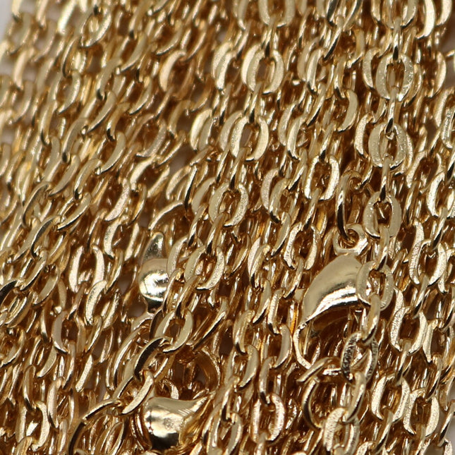 50 pcs of 24 inch Flat Cable Chain Necklace With Lobster Clasp - Champagne Gold (Rose Gold) Plated - 3x4mm Link