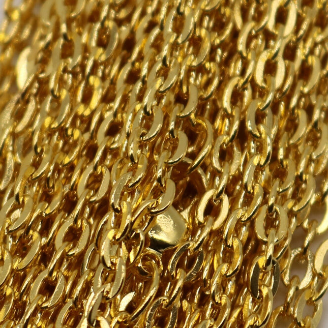 50 pcs of 24 inch Flat Cable Chain Necklace With Lobster Clasp - Gold Plated - 3x4mm Link