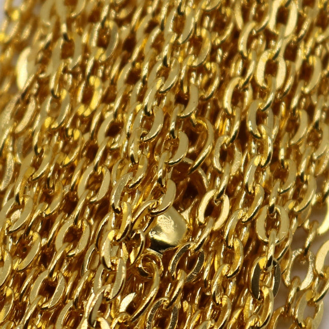 20 pcs of 24 inch Flat Cable Chain Necklace With Lobster Clasp - Gold Plated - 3x4mm Link