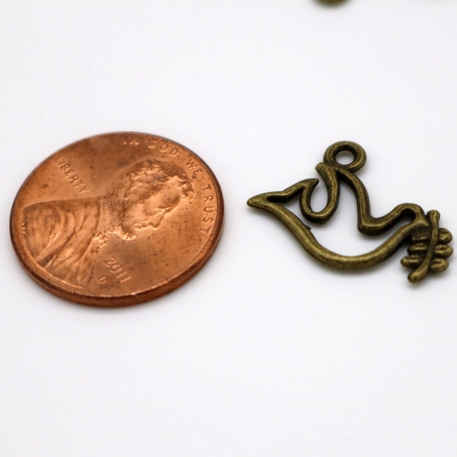 20 pcs Antique Brass Alloy Charm, Pigeon Charm - 18x14mm, Antique Bronze connector, charm - MC077