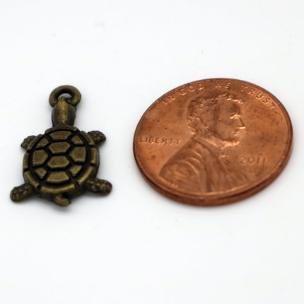 12 pcs Antique Brass Alloy Charm, Solid Turtle Charm - 19x11mm, Antique Bronze connector, charm - MC107