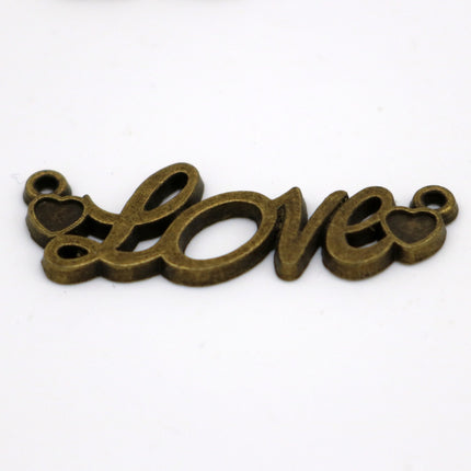 5 pcs Antique Brass Alloy Link, LOVE Link, Connector, Dangle, Pendant - 34x13mm, Antique Bronze - MC394