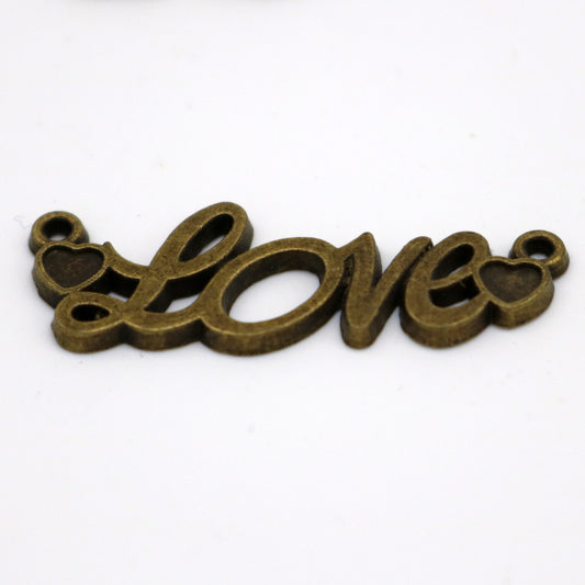 5 pcs Antique Brass Alloy Link, LOVE Link, Connector, Dangle, Pendant - 34x13mm, Antique Bronze - from California USA MC394