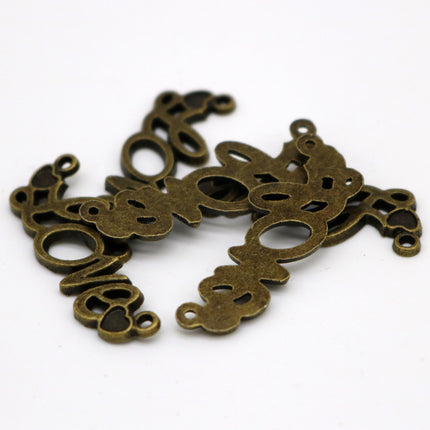 5 pcs Antique Brass Alloy Link, LOVE Link, Connector, Dangle, Pendant - 34x13mm, Antique Bronze - MC394
