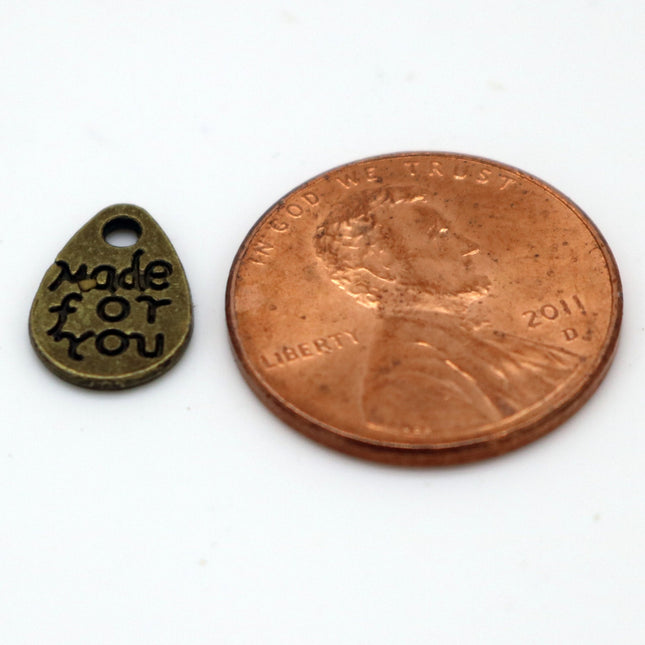 20 pcs Antique Brass Alloy Charm, "MADE for You" Tear Drop Charm, Dangle, Pendant - 12x9mm, Antique Bronze - MC416