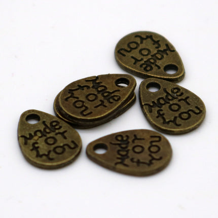 20 pcs Antique Brass Alloy Charm, "MADE for You" Tear Drop Charm, Dangle, Pendant - 12x9mm, Antique Bronze - MC416