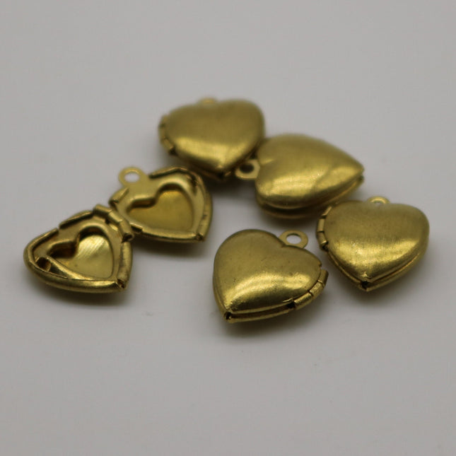 Raw BRASS Filigree Locket Plain Heart Pendant Charm Dangle - 10x12mm - Brass Locket Pendant Charm - A43