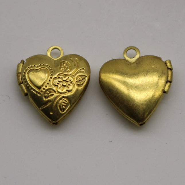 Raw BRASS Filigree Locket Heart in Heart Pendant Charm Dangle - 13x15mm - Brass Locket Pendant Charm - A49