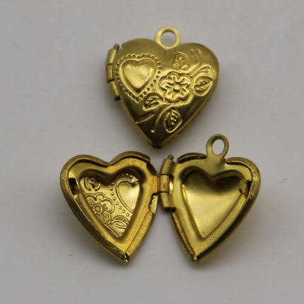 Raw BRASS Filigree Locket Heart in Heart Pendant Charm Dangle - 13x15mm - Brass Locket Pendant Charm - A49
