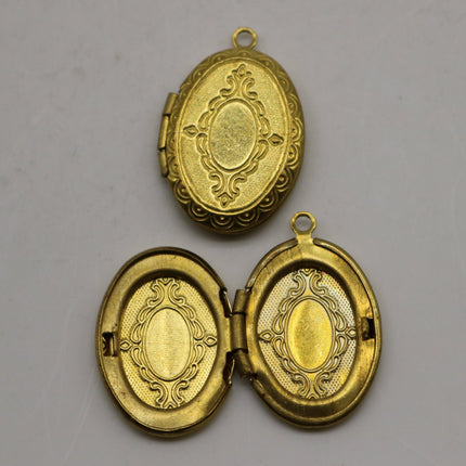 Raw BRASS Filigree Locket Oval Pendant Charm Dangle - 16x24mm - Brass Locket Pendant Charm - B45