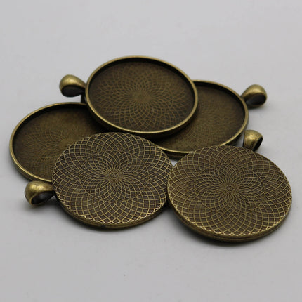 5 pcs Round Antique Brass Bezel - for 35mm app. 1-3/8 inch  - Circle Pendant Blank Bezel . for Cabochon Cameo Pendants, Photo Jewelry, Post