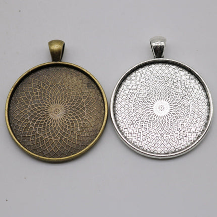 20 pcs Round Antique Silver Bezel - for 35mm app. 1-3/8 inch - Circle Pendant Blank Bezel . for Cabochon Cameo Pendants, Photo Jewelry, Post