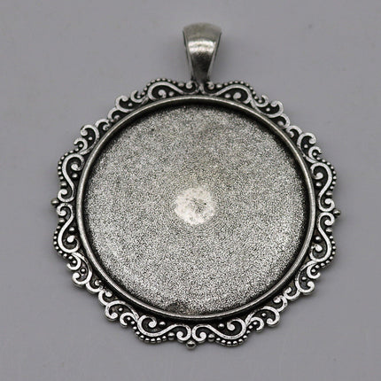 5 pcs Round Antique Silver Bezel - for 35mm app. 1-3/8 inch - Circle Pendant Blank Bezel . for Cabochon Cameo Pendants, Photo Jewelry, Post