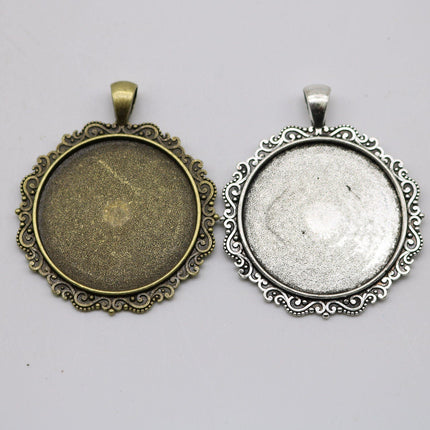 5 pcs Round Antique Silver Bezel - for 35mm app. 1-3/8 inch - Circle Pendant Blank Bezel . for Cabochon Cameo Pendants, Photo Jewelry, Post