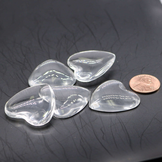 20 pcs HEART Glass Cabochons - 30mm app. 1-3/16inch - 7mm thickness - Heart Domed Magnifying Clear Round Glass Cabochon for Cameo Pendants