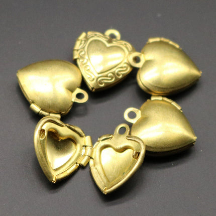 Raw BRASS Filigree Locket Small Heart in Heart Pendant Charm Dangle - 12x10.4mm - Brass Locket Pendant Charm