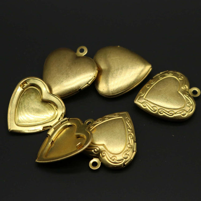 Raw BRASS Filigree Locket Heart in Heart Pendant Charm Dangle - 20x20mm - Brass Locket Pendant Charm - A3