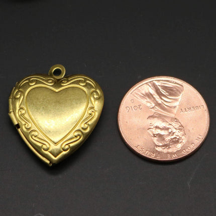 Raw BRASS Filigree Locket Heart in Heart Pendant Charm Dangle - 20x20mm - Brass Locket Pendant Charm - A3