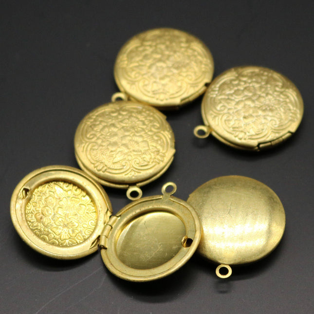 Raw BRASS Filigree Locket PLAIN Flower Pendant Charm Dangle - 20x23mm - Brass Locket Pendant Charm - D39