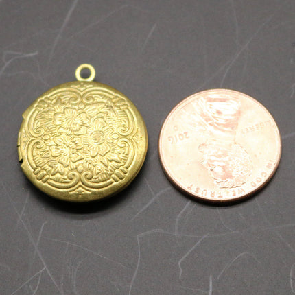 Raw BRASS Filigree Locket PLAIN Flower Pendant Charm Dangle - 20x23mm - Brass Locket Pendant Charm - D39